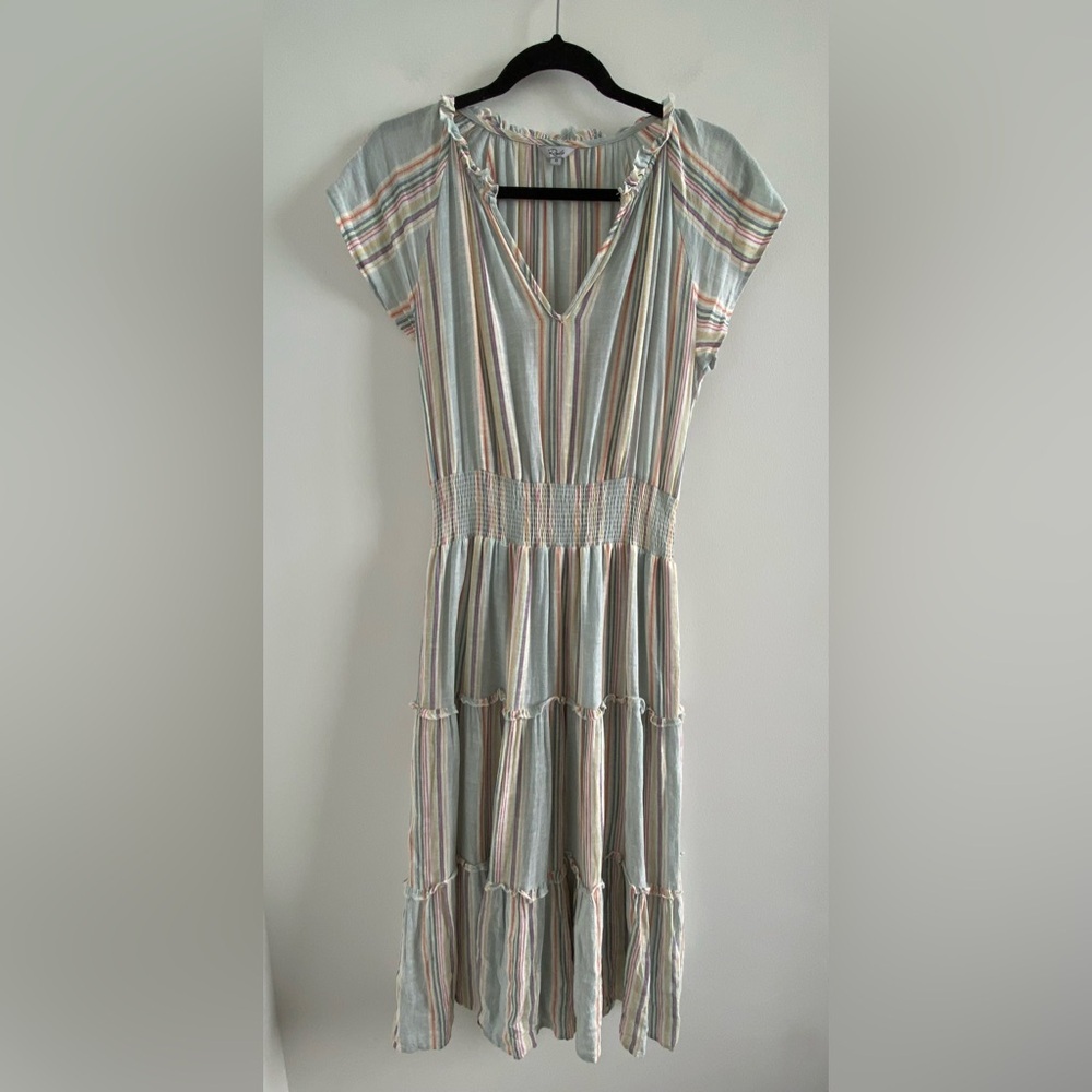 Rails Amellia Sag Harbour Stripe Linen Blend Tiered Midi Dress Size XS - Picture 3 of 11
